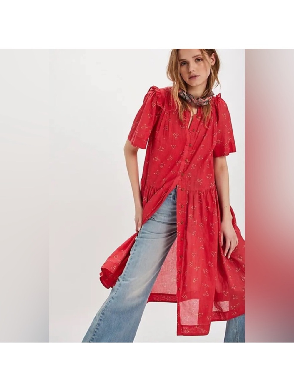 Free People Bella Mae Midi Shirt Dress with Floral Print - small